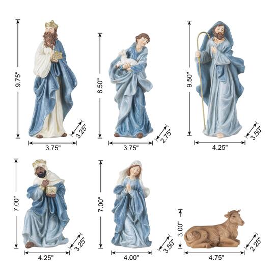 Glitzhome® 10-Piece 9.75" Celestial Blue Resin Christmas Nativity Figurine Set